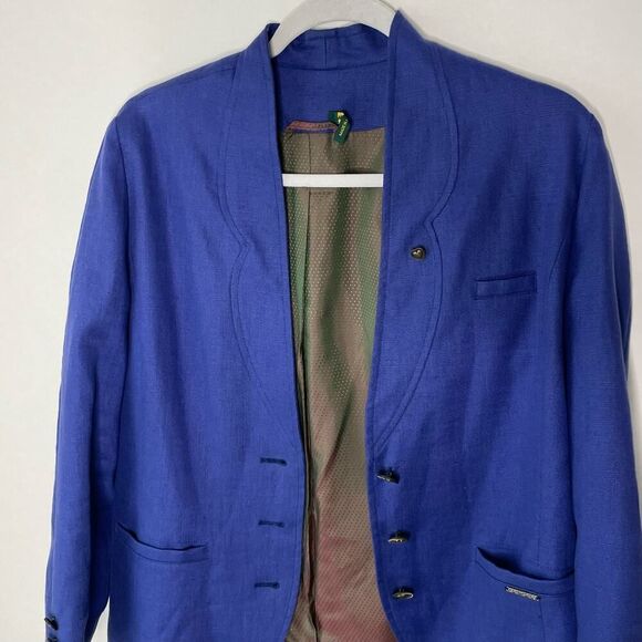 Vintage Geiger Linen Satin Lined Indigo Blue jacket Medium #TT - Picture 11 of 14
